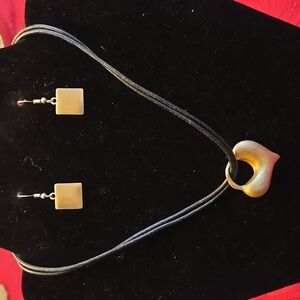 Contemporary gold tone heart necklace & earrings